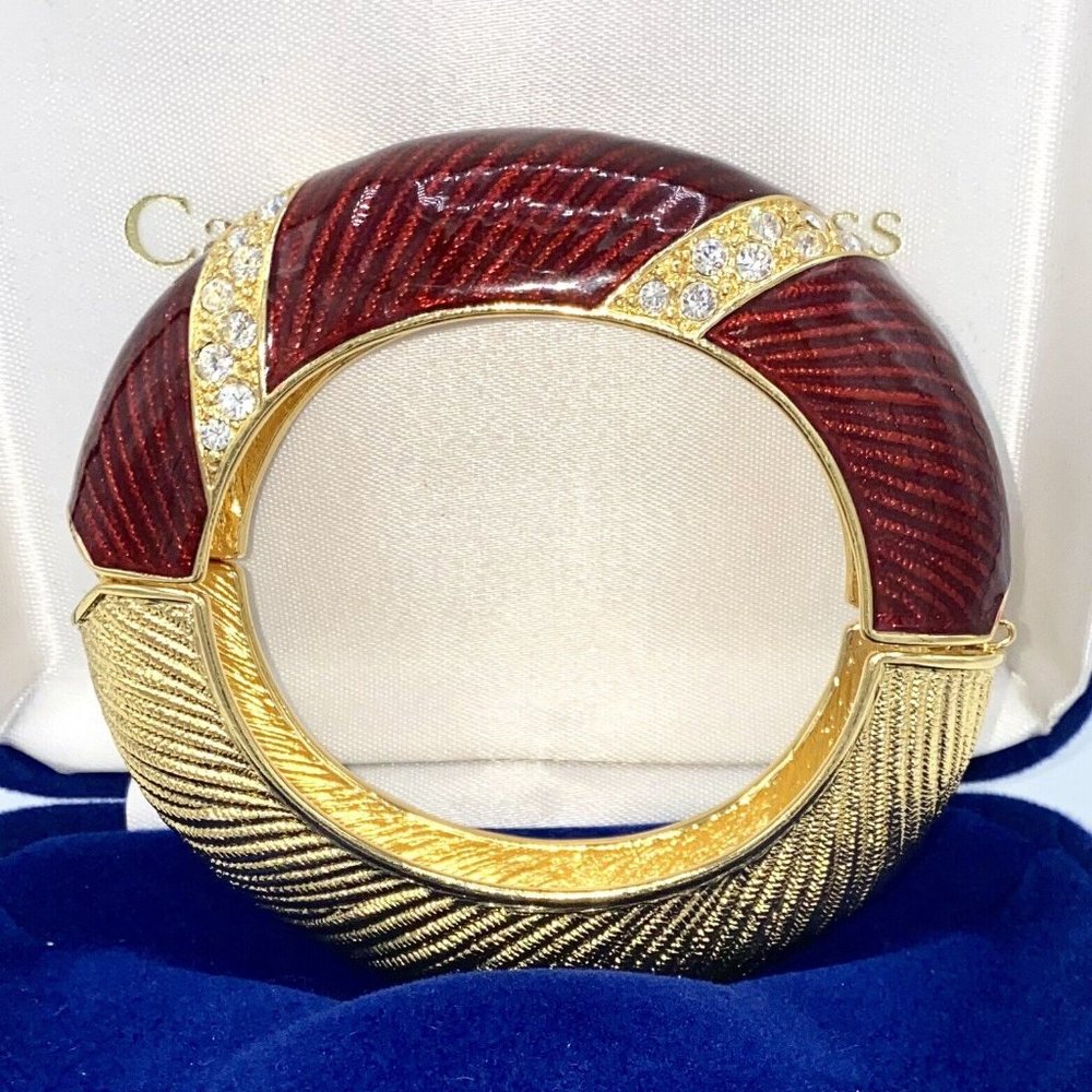 Camrose & Kross NIB JBK Red Enamel Bangle Bracelet with Swarovski Crystals